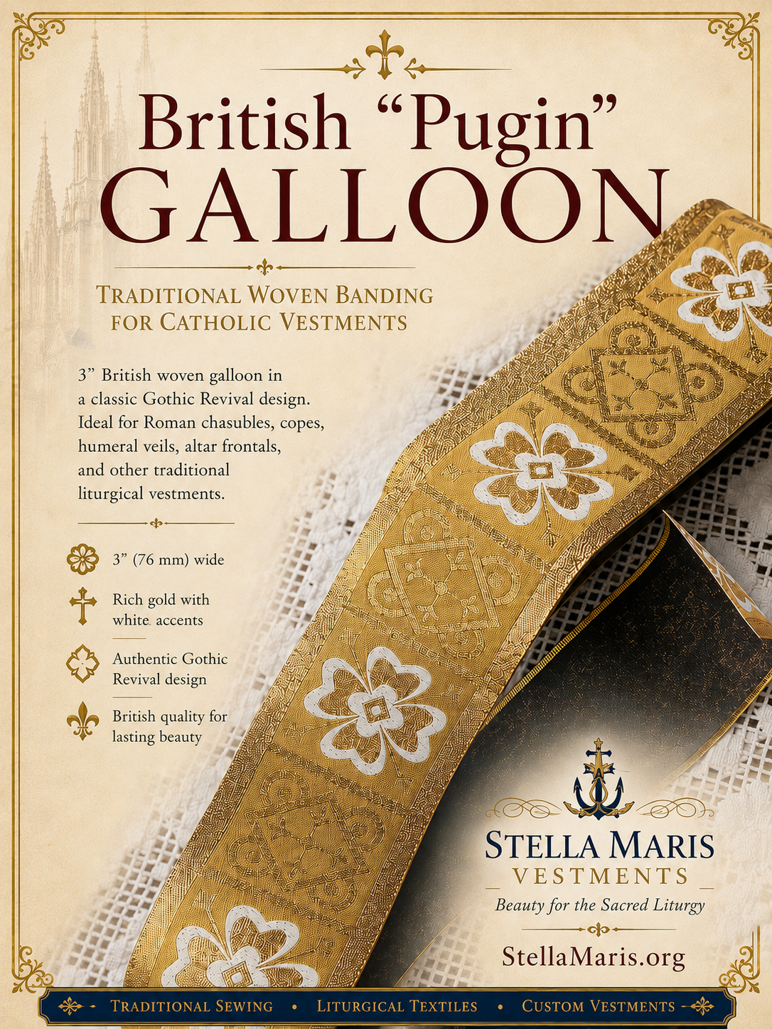 3" British Pugin Galloon | Traditional Ecclesiastical Banding